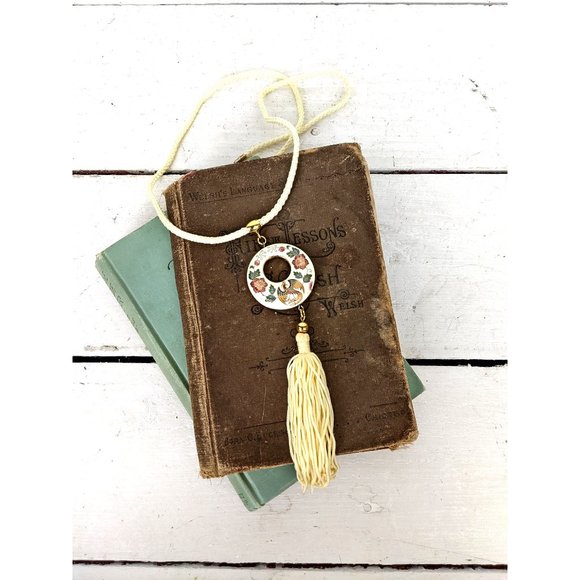 Vintage Chinese Cloisonne floral enamel tassel pendant rope necklace - Picture 1 of 5